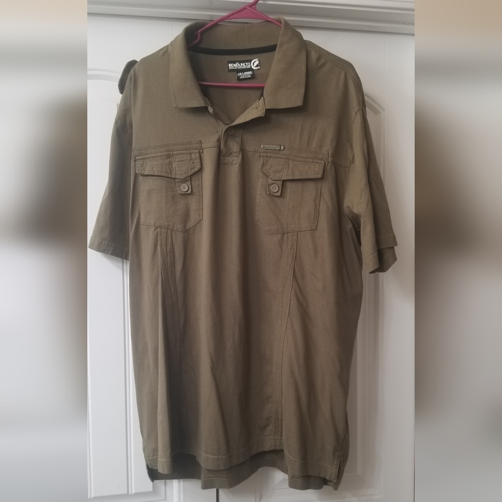 Khaki Button-Up Shirt Dress